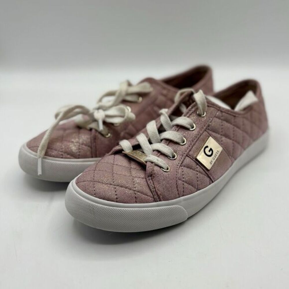 Women's GUESS GGBACKER 2 Pink Quilted Lace-Up Casual Low Top Sneakers size 8